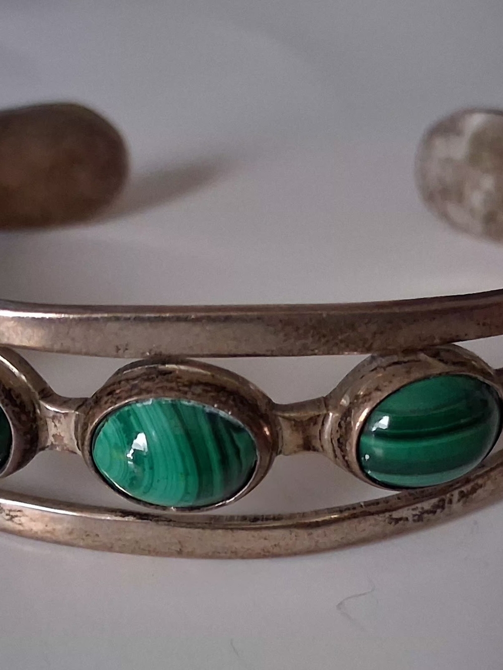 TAXCO C Sterling MEXICO Silver Malachite Stone Cuff Bracelet
